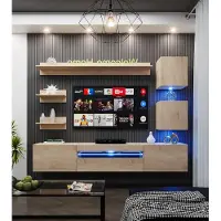 Furnitech Wohnwand Wohnzimmer, Möbel, Hängend Wohnwand Modern, Schrankwand mit Regale, TV Schrank, 257 cm, Sonoma Eiche M27-24M-S3 1C ohne LED