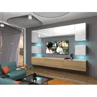 Furnitech Wohnwand Wohnzimmer - Hängend Wohnwand Modern - Wohnzimmer Schrankwand (Nowara AN1-17WS-HGM38 1B)