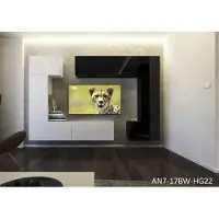 Furnitech Colmar Modernes Wohnzimmer Wohnwände Wohnschränke Schrankwand Schwarz Weiß Hochglänzend AN 7 (LED weiß, AN7-17BW-HG22 1B)