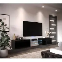 Furnitech Wohnwand Wohnzimmer - Wohnzimmer Möbel mit LED RGB - 16 Farben - Hängend Wohnwand Modern - Regale und TV Schrank (AN95-21B-HG1-1C)