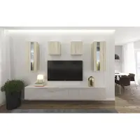 Furnitech Wohnwand Wohnzimmer - Wohnzimmer Möbel mit LED RGB - 16 Farben - Hängend Wohnwand Modern - Regale und TV Schrank (AN291-17WS-HGM42 1A Klein)