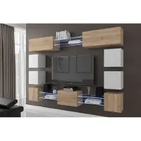 Furnitech Wohnwand Wohnzimmer - Wohnzimmer Möbel mit LED Blau - Hängend Wohnwand Modern - Regale und TV Schrank (Future C80N-21SW-M-50)
