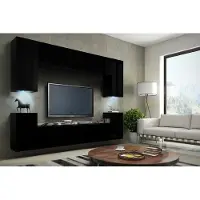 Furnitech Wohnwand Wohnzimmer - Wohnzimmer Möbel mit LED Weiß - Hängend Wohnwand Modern - Regale und TV Schrank (Future C1/M/B/2 -1A MATT)