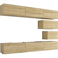 Furnitech Wohnwand Wohnzimmer - Wohnzimmer Möbel mit LED Weiß - Hängend Wohnwand Modern - Wohnzimmer Schrankwand mit Regale und TV Schrank (Future C16/M/S/14 1B - 273 cm)