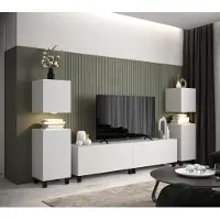 Furnitech Wohnwand Wohnzimmer - Wohnzimmer Möbel mit LED Weiß - Hängend Wohnwand Modern - Regale und TV Schrank (AN106-21W-M2-1A)