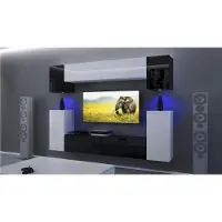 Furnitech Wohnwand Wohnzimmer - Hängend Wohnwand Modern - Regale und TV Schrank - Wohnzimmer Möbel ohne LED (Rodos AN43/17WB/HG23 1B)