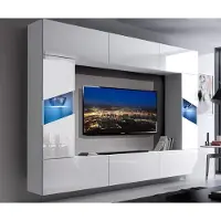 Furnitech Wohnwand Wohnzimmer - Wohnzimmer Möbel mit LED Blau - Hängend Wohnwand Modern - Regale und TV Schrank (IS 8 S8-HG-W-2-1)