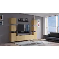 Furnitech Wohnwand Wohnzimmer - Wohnzimmer Möbel mit LED Weiß - Hängend Wohnwand Modern - Regale und TV Schrank (Future C34/M/DZ4 1B)