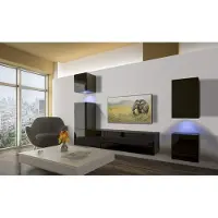 Furnitech Wohnwand Wohnzimmer - Wohnzimmer Möbel mit LED Blau - Hängend Wohnwand Modern - Regale und TV Schrank (AN17-18B-HG1 1B)