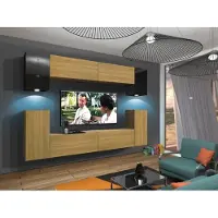 Furnitech Wohnwand Wohnzimmer - Wohnzimmer Möbel mit LED Weiß - Hängend Wohnwand Modern - Regale und TV Schrank (Rodos AN43-17BD-HGM48 1A)
