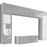 Furnitech Wohnwand Wohnzimmer | Wohnzimmer Möbel mit LED Blau | Hängend Wohnwand Modern | Wohnzimmer Schrankwand mit Regale und TV Schrank (Future C3/HG/W2 1A)