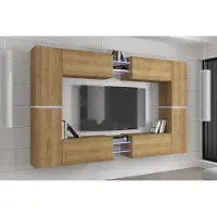Furnitech Wohnwand Wohnzimmer - Wohnzimmer Möbel mit LED RGB - 16 Farben - Hängend Wohnwand Modern - Regale und TV Schrank (C20N-21DZ-M6-1B)