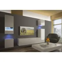 Furnitech Wohnwand Wohnzimmer - Wohnzimmer Möbel mit LED Weiß - Hängend Wohnwand Modern - Regale und TV Schrank (AN19-18W-HG2 1B)