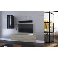 Furnitech Wohnwand Wohnzimmer - Wohnzimmer Möbel mit LED Weiß - Hängend Wohnwand Modern - Regale und TV Schrank (Mery AN271-17SB-HGM40 1A Klein)