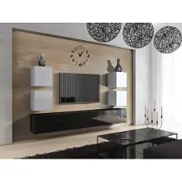 Furnitech Wohnwand Wohnzimmer - Wohnzimmer Möbel mit LED Weiß - Hängend Wohnwand Modern - Regale und TV Schrank (Future C35/HG/WB3 1M)