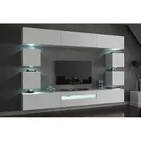 Furnitech Wohnwand Wohnzimmer - Wohnzimmer Möbel mit LED RGB - Hängend Wohnwand Modern mit Regalemit Regale und TV Schrank (Future C81-18W-M4 1A Matt)