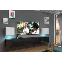 Furnitech Wohnwand Wohnzimmer | Wohnzimmer Möbel mit LED RGB - 16 Farben | Hängend Wohnwand Modern | Wohnzimmer Schrankwand mit Regale und TV Schrank (Lace AN22-18BW-HG4 1C)