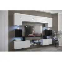 Furnitech Wohnwand Wohnzimmer - Wohnzimmer Möbel mit LED Blau - Hängend Wohnwand Modern - Wohnzimmer Schrankwand mit Regale und TV Schrank (Nowara ANX1-17WB-HG22-1A)