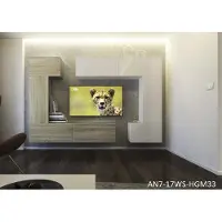 Furnitech Colmar Modernes Wohnzimmer Wohnwände Wohnschränke Schrankwand Schwarz Weiß Hochglänzend AN 7 (LED weiß, AN7-17WS-HGM33 1A)