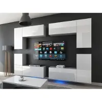 Furnitech Wohnwand Wohnzimmer - Wohnzimmer Möbel mit LED RGB - 16 Farben - Hängend Wohnwand Modern - Regale und TV Schrank (Future C20_HG_W_2 1B)