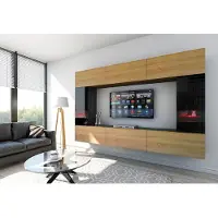 Furnitech Wohnwand Wohnzimmer - Hängend Wohnwand Modern - Wohnzimmer Schrankwand mit Regale und TV Schrank - Wohnzimmer Möbel ohne LED (Future C29-HGM-BD-47 1A)