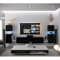 Furnitech Wohnwand Wohnzimmer - Wohnzimmer Möbel mit LED RGB - 16 Farben - Hängend Wohnwand Modern - Regale und TV Schrank (AN105-21B-HG1 1A)