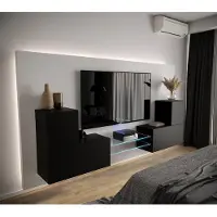 Furnitech Wohnwand Wohnzimmer - Wohnzimmer Möbel mit LED RGB - 16 Farben - Hängend Wohnwand Modern - Regale und TV Schrank (AN96-21B-M3 1C)