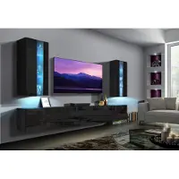 Furnitech Wohnwand Wohnzimmer - Hängend Wohnwand Modern - Regale und TV Schrank - Wohnzimmer Möbel ohne LED (Luiziana AN20-18B-HG1 1B)