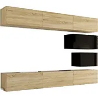 Furnitech Wohnwand Wohnzimmer - Wohnzimmer Möbel mit LED Weiß - Hängend Wohnwand Modern - Regale und TV Schrank (Future C16/HGM/BS/6 1A - 249 cm)