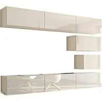 Furnitech Wohnwand Wohnzimmer - Wohnzimmer Möbel mit LED RGB - 16 Farben - Hängend Wohnwand Modern - Regale und TV Schrank (Future C16/HG/W4 1B - 273 cm)