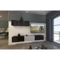 Furnitech Wohnwand Wohnzimmer - Wohnzimmer Möbel mit LED RGB - 16 Farben - Hängend Wohnwand Modern - Regale und TV Schrank (AN13-18BW-HG4 1B)