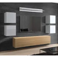 Furnitech Wohnwand Wohnzimmer - Wohnzimmer Möbel mit LED RGB - 16 Farben - Hängend Wohnwand Modern - Regale und TV Schrank (Future C41/HGM/WD48 1A)