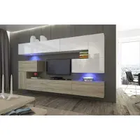Furnitech Wohnwand Wohnzimmer - Wohnzimmer Möbel mit LED RGB - 16 Farben - Hängend Wohnwand Modern - Regale und TV Schrank (Albania AN3-17WS-HGM32 1B)
