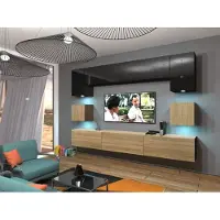 Furnitech Wohnwand Wohnzimmer - Wohnzimmer Möbel mit LED RGB - Hängend Wohnwand Modern - Wohnzimmer Schrankwand(Nowara AN1-17BS-HGM34 1B)