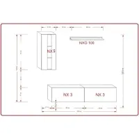 Furnitech Wohnwand Wohnzimmer - Wohnzimmer Möbel mit LED Weiß - Hängend Wohnwand Modern - Regale und TV Schrank (Mery AN271-17SW-HGM44 1A Klein)