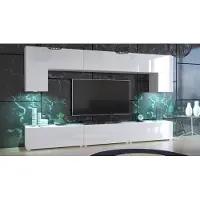 Furnitech Wohnwand Wohnzimmer - Wohnzimmer Möbel mit LED Blau - Hängend Wohnwand Modern - Wohnzimmer Schrankwand mit Regale und TV Schrank (Kate AN70-19W-HG2 1C - 273 cm)