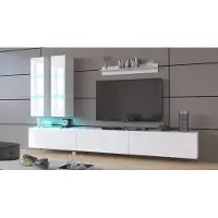 Furnitech Wohnwand Wohnzimmer - Wohnzimmer Möbel mit LED Blau - Hängend Wohnwand Modern - Wohnzimmer Schrankwand mit Regale und TV Schrank (Egina AN50-18HG-W2 1A)
