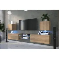 Furnitech Wohnwand Wohnzimmer - Wohnzimmer Möbel mit LED Blau - Hängend Wohnwand Modern - Wohnzimmer Schrankwand(D144N-21S-M5-1A)