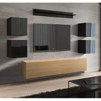Furnitech Wohnwand Wohnzimmer | Hängend Wohnwand Modern | Wohnzimmer Schrankwand mit Regale und TV Schrank | Wohnzimmer Möbel ohne LED (Future C41/HGM/BD47 1A)