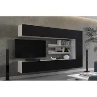 Furnitech Wohnwand 273 cm, Möbel-Set fürs Wohnzimmer, Schwarz Matt, Weiß Matt, Moderne Schränke, Regale, Funktionalität, Modell AN142-1B