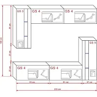 Furnitech Wohnwand Wohnzimmer - Wohnzimmer Möbel mit LED RGB - 16 Farben - Hängend Wohnwand Modern - Regale und TV Schrank (Future C30-HGM-BD-47 1B - 219cm)