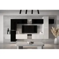 Furnitech Wohnwand Wohnzimmer - Wohnzimmer Möbel mit LED Blau - Wohnzimmer Schrankwand(AN91NEW-21BW-HG4)