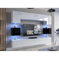 Furnitech Wohnwand Wohnzimmer - Hängend Wohnwand Modern - Wohnzimmer Schrankwand (Nowara AN1-17WB-HG23 1B)
