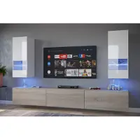 Furnitech Wohnwand Wohnzimmer - Wohnzimmer Möbel mit LED Blau - Wohnzimmer Schrankwand(Sezana AN21-18WS-HGM6 1B)