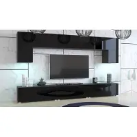 Furnitech Wohnwand Wohnzimmer - Wohnzimmer Möbel mit LED RGB - 16 Farben - Hängend Wohnwand Modern - Regale und TV Schrank (Kate AN70-19B-HG1 1A - 242 cm)