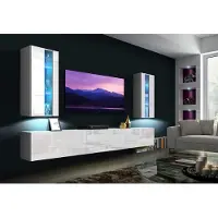 Furnitech Wohnwand Wohnzimmer - Wohnzimmer Möbel mit LED Blau - Hängend Wohnwand Modern - Regale und TV Schrank (Luiziana AN20-18W-HG2 1B)