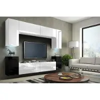 Furnitech Wohnwand Wohnzimmer - Wohnzimmer Möbel mit LED Blau - Hängend Wohnwand Modern - Wohnzimmer Schrankwand(Future C1/HG/WB/3 1B)