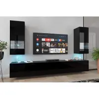 Furnitech Wohnwand Wohnzimmer - Wohnzimmer Möbel mit LED Blau - Wohnzimmer Schrankwand(Sezana AN21-18B-HG1 1A)