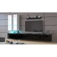 Furnitech Wohnwand Wohnzimmer - Wohnzimmer Möbel mit LED RGB - 16 Farben - Hängend Wohnwand Modern - Regale und TV Schrank (Egina AN50-18BW-HG3 1B)
