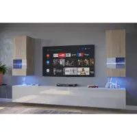 Furnitech Wohnwand Wohnzimmer - Wohnzimmer Schrankwand (Sezana AN21-18SW-HGM9 1A)